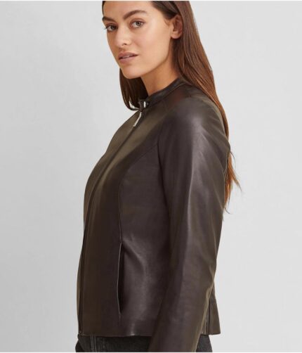 Women's Brown Scuba Leather Jacket