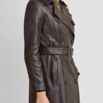 Women's Breasted Belted Leather Coat