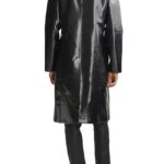 Coat morin faux, Black Leather Coat, Black Morin Faux Leather Coat