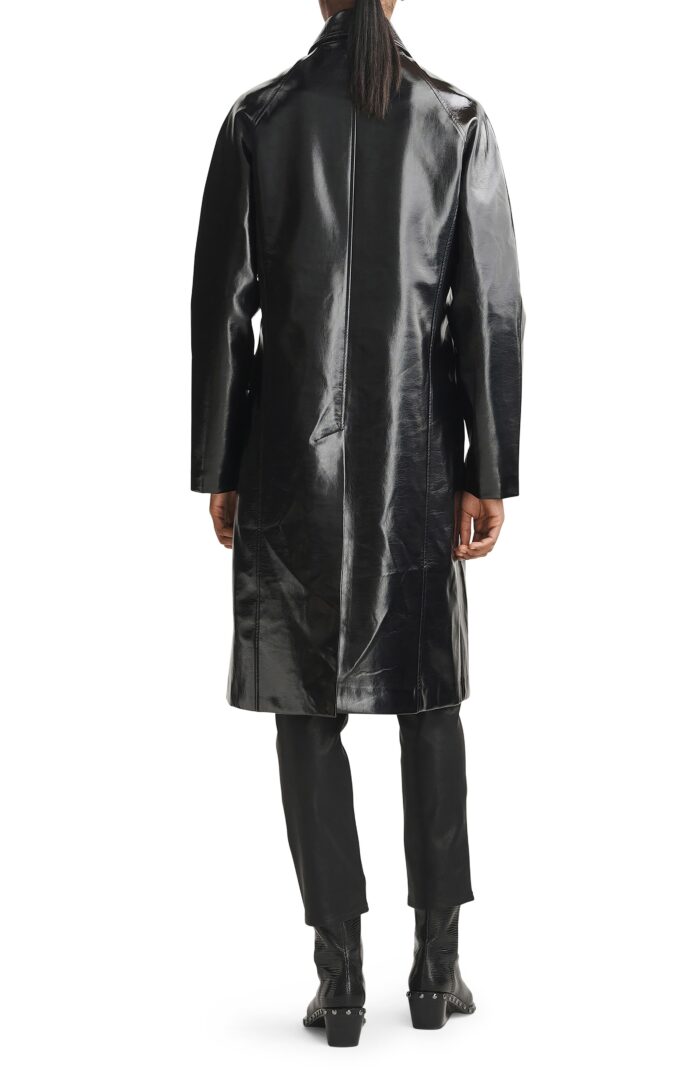 Coat morin faux, Black Leather Coat, Black Morin Faux Leather Coat