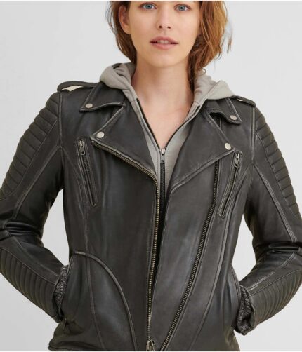 Women's Black Quilted Leather Jacket, womens leather jacket, quilted jacket, quilted shoulder jacket, womens black jacket, black leather jacket, womens black quilted jacket, womens quilted shoulder jacket, black jacket, quilted jacket, black quilted jacket, weleatherjacket