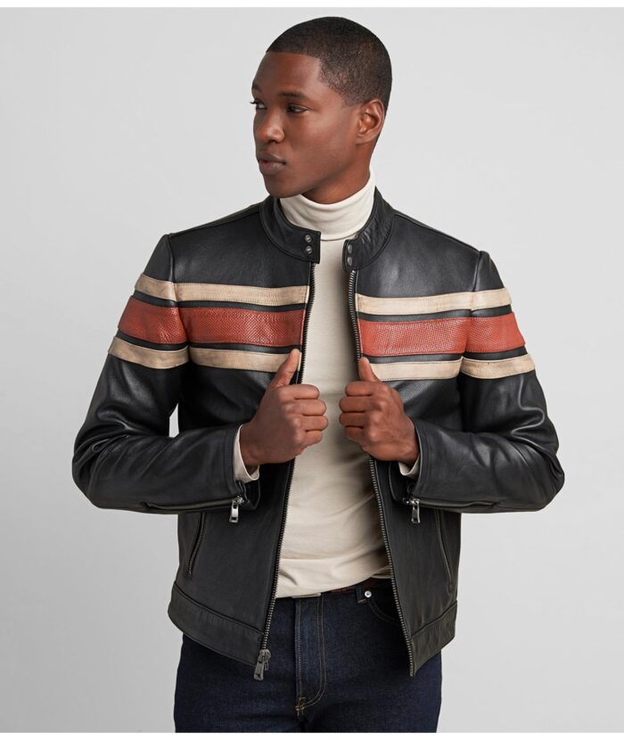 Dale Retro Stripe Leather Jacket, stripe jacket, stripe leather jacket,men's jacket, men's leather jacket,black stripe jacket, black stripe leather jacket,dale jacket, dale retro jacket, retro stripe jacket