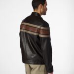 Men's Brown Striped Leather Jacket