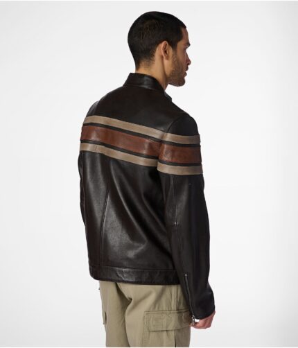 Men's Brown Striped Leather Jacket