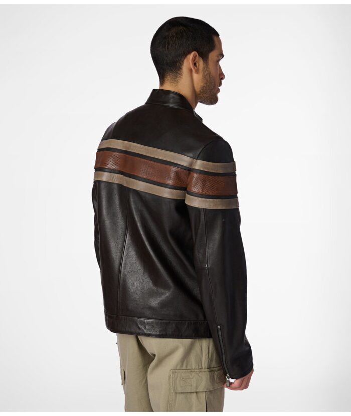 Men's Brown Striped Leather Jacket