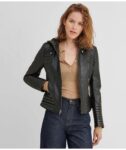 Women's Biker Hooded Leather jacket, Women's Biker Hooded Leather jacket, weleatherjacket