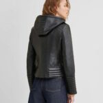 Women's Biker Hooded Leather jacket,