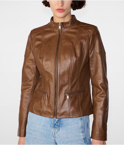 Caitlin Brown Scuba Leather Jacket, womens jacket, womens leather jacket, leather jacket, metallic jacket, metallic leather jacket, brown jacket, womens brown jacket, brown leather jacket, scuba leather jacket, scuba brown jacket, brown jacket