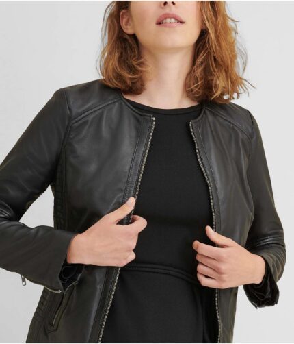 Women's Leather Jacket With Side Stitching