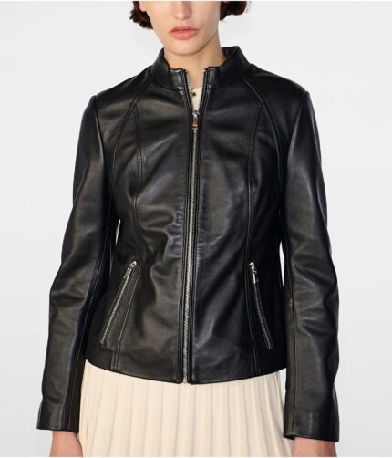 Meg Black Leather Scuba Jacket