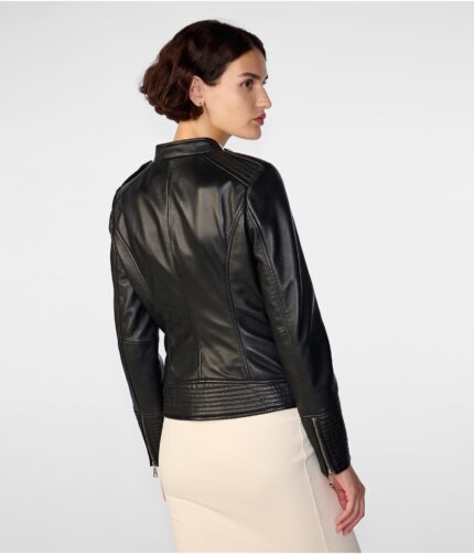 Monica Black Asymmetrical Leather Jacket,