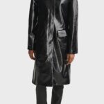 Coat morin faux, Black Leather Coat, Black Morin Faux Leather Coat