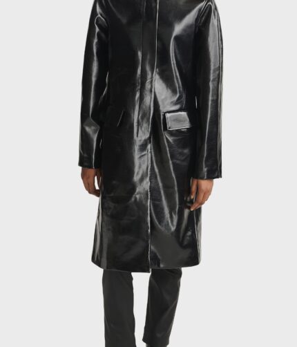 Coat morin faux, Black Leather Coat, Black Morin Faux Leather Coat