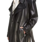 Long Classic Plunge,Plunge Trench Leather Coat, Long Classic Plunge Trench Leather Coat