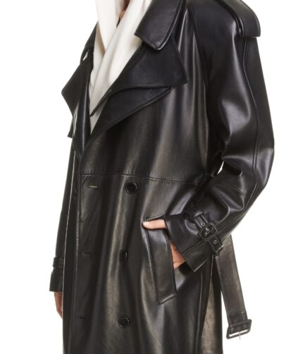 Long Classic Plunge,Plunge Trench Leather Coat, Long Classic Plunge Trench Leather Coat