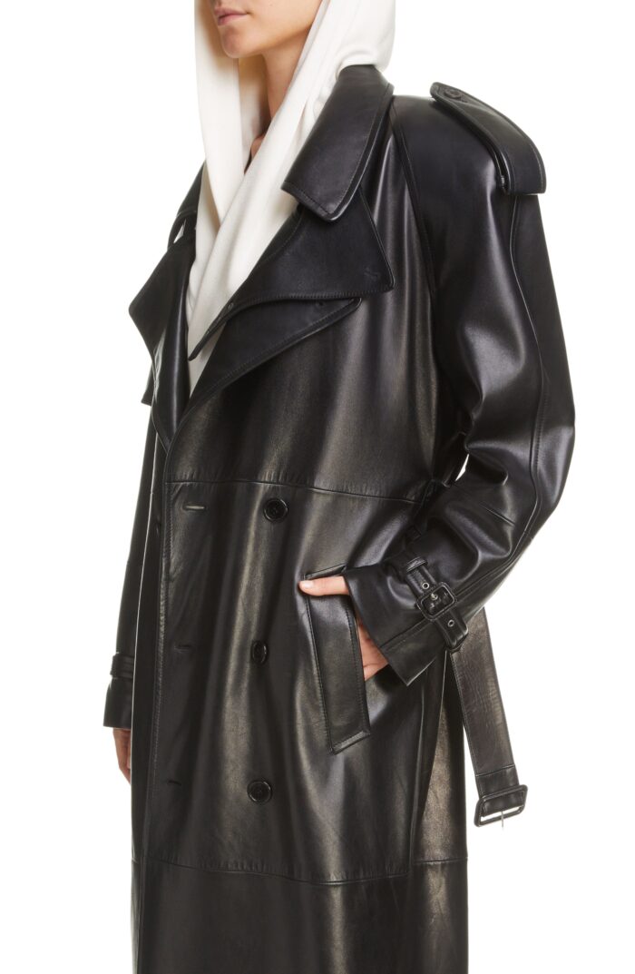 Long Classic Plunge,Plunge Trench Leather Coat, Long Classic Plunge Trench Leather Coat