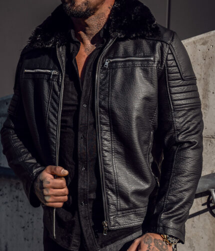 Men's Fur Black Leather Jacket