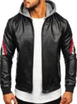 Men's Black-Red Hooded Leather Jacket, Black-Red Hooded Jacket,black hooded jacket, hooded jacket,Black-Red Hooded Leather Jacket, Red hooded jacket,Red hooded leather jacket,weleatherjacket