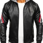 Men's Black-Red Hooded Leather Jacket, Black-Red Hooded Jacket,black hooded jacket, hooded jacket,Black-Red Hooded Leather Jacket, Red hooded jacket,Red hooded leather jacket,weleatherjacket