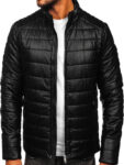 Men's Black Polyester Biker Jacket