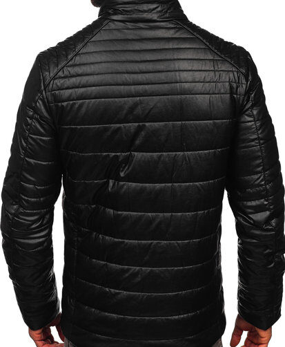 Men's Black Polyester Biker Jacket