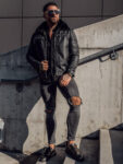 Men's Fur Black Leather Jacket, men's jacket, men's leather jacket,leather jacket,black jacket, black leather jacket,fur jacket, fur leather jacket black fur jacket,