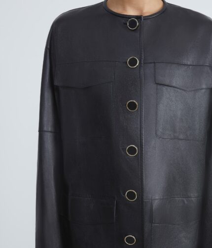 Black Four Pocket,Pocket Overcoat Leather,Black Four Pocket Overcoat Leather