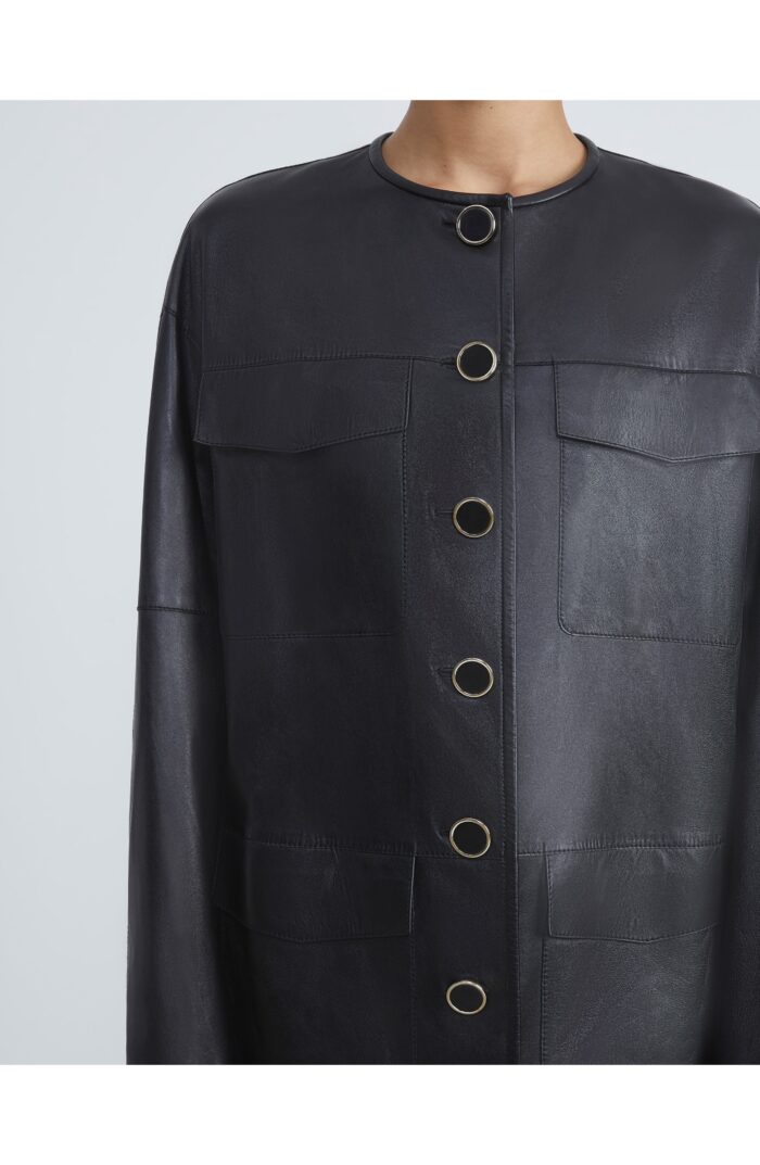 Black Four Pocket,Pocket Overcoat Leather,Black Four Pocket Overcoat Leather