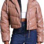 Hooded Crop, Water Resistant, Faux Leather Jacket, Hooded Crop Water Resistant Faux Leather Jacket