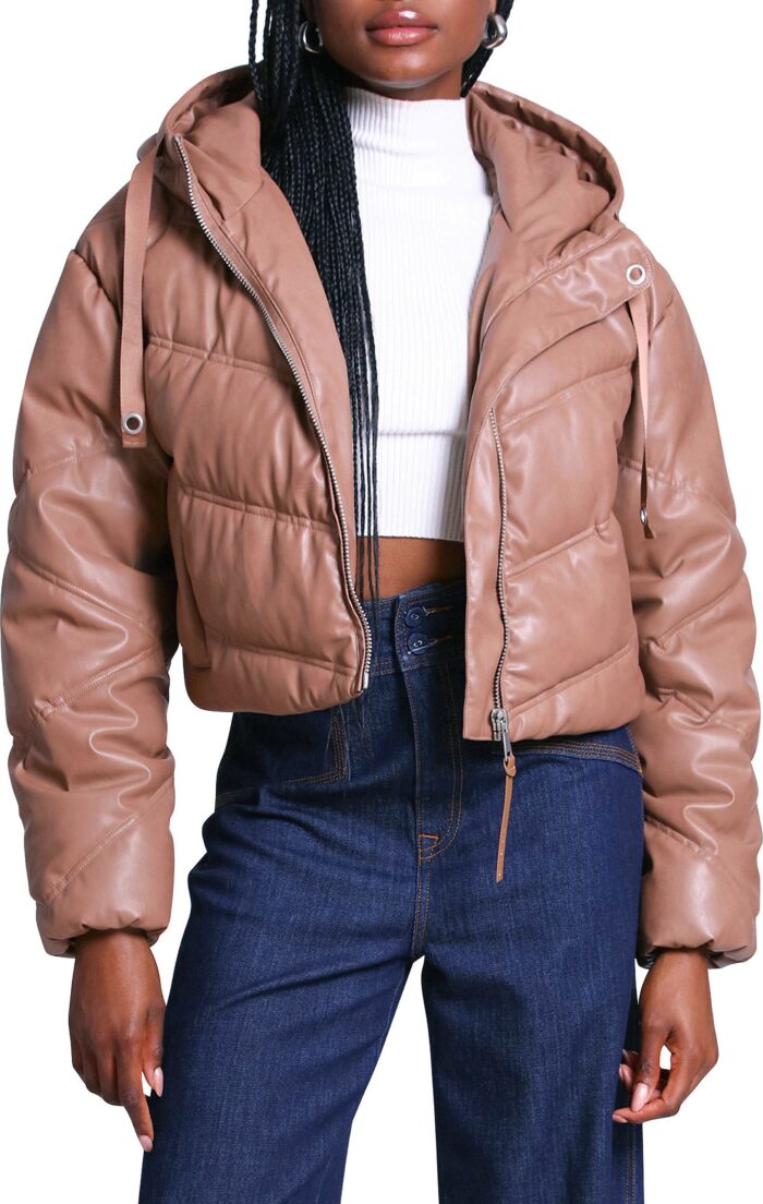 Hooded Crop, Water Resistant, Faux Leather Jacket, Hooded Crop Water Resistant Faux Leather Jacket