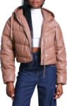 Hooded Crop, Water Resistant, Faux Leather Jacket, Hooded Crop Water Resistant Faux Leather Jacket