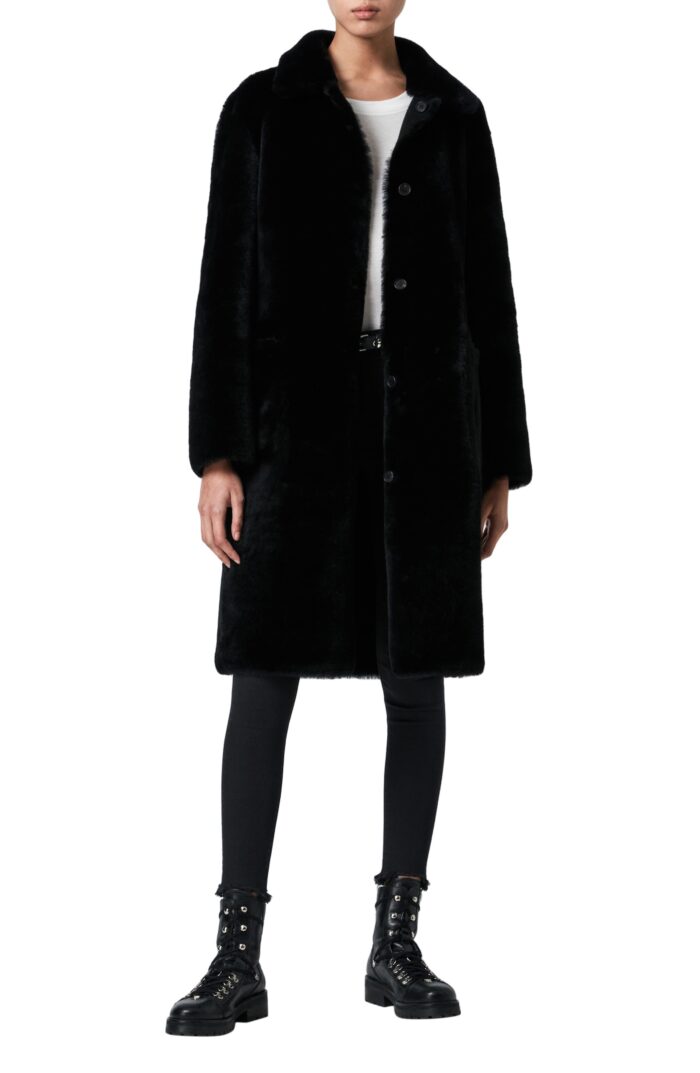 Black Genuine Shearling, Shearling Leather Coat, Black Genuine Shearling Leather Coat