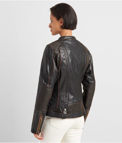 Women's Ribbed Shoulder Motorcycle Jacket