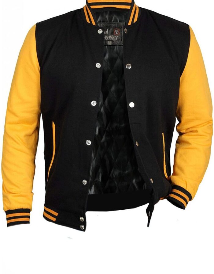 Men's Black Varsity Leather Jacket,black and yellow jacket, black wool jacket, yellow wool jacket, mens jacket, mens yellow jacket, mens black jacket,varsity jacket, yellow varsity jacket, black varsity jacket, black and yellow varsity jacket,letterman jacket, letterman jacket, black and yellow letterman jacket, mens letterman jacket, baseball jacket, mens baseball jacket, black and yellow baseball jacket, mens fleece jacket, weleatherjacket, leather jacket, mens leather jacket, mens yellow and black leather jacket, mens yellow leather jacket, mens black leather jacket, mens baseball leather jacket, loyalty jacket, mens loyalty 86 jacket, mens 86 jacket,