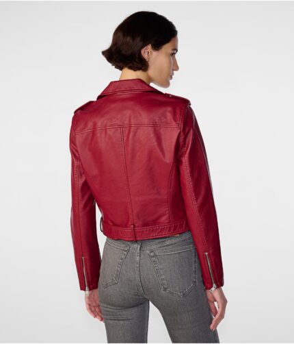 Women's Motorcycle Red Leather Jacket