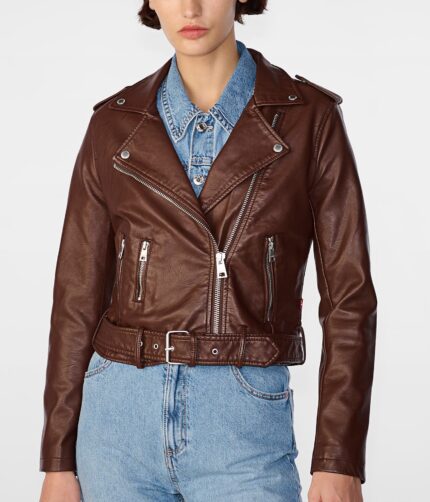 Women's Motorcycle Brown Leather Jacket