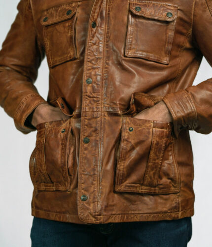 Men's Tan Leather Field Jacket