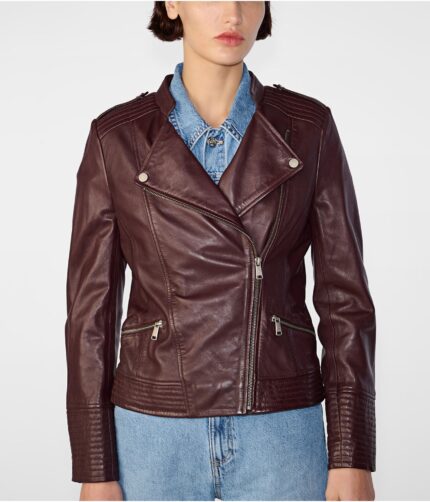 Monica Maroon Asymmetrical Leather Jacket