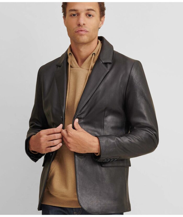 Men's Black Blazer Leather Coat,