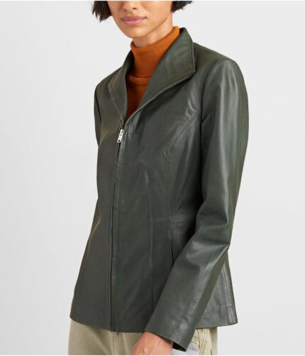 Women's Green Leather Scuba Jacket,