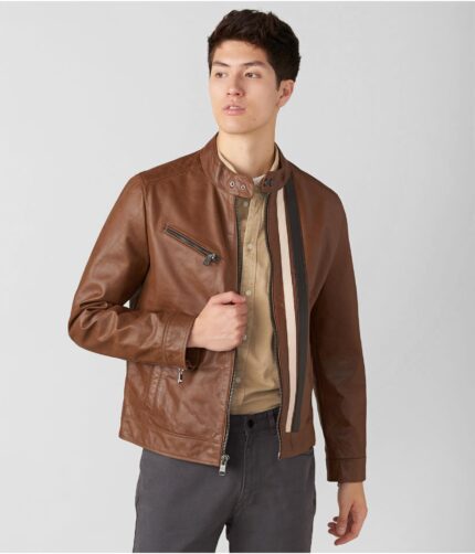 Men's Brown Stripe Leather jacket, men's jacket,men's brown jacket, men's leather jacket,leather jacket, brown leather jacket, stripe jacket, brown stripe jacket, brown stripe leather jacket, weleatherjacket