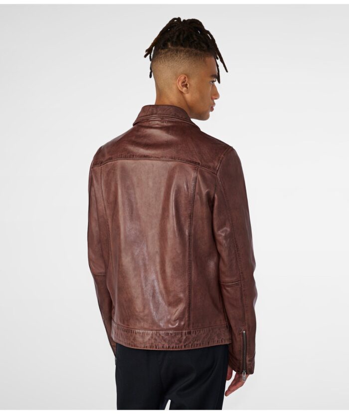 Men's Brown Collared Leather Jacket