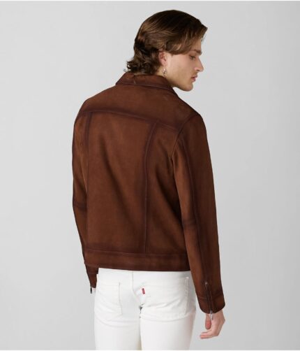 Men's Brown Suede Zip Leather Jacket