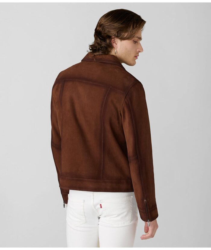 Men's Brown Suede Zip Leather Jacket