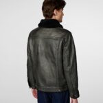 Men's Trucker Shearling Collar Leather Jacket