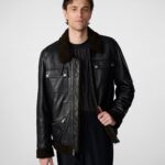 Joe Leather Moto Collar Jacket, moto jacket, moto leather jacket, leather jacket,sherpa collar jacket, collar jacket black leather jacket, black moto jacket,weleatherjacket