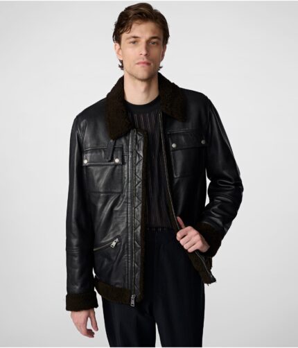 Joe Leather Moto Collar Jacket, moto jacket, moto leather jacket, leather jacket,sherpa collar jacket, collar jacket black leather jacket, black moto jacket,weleatherjacket