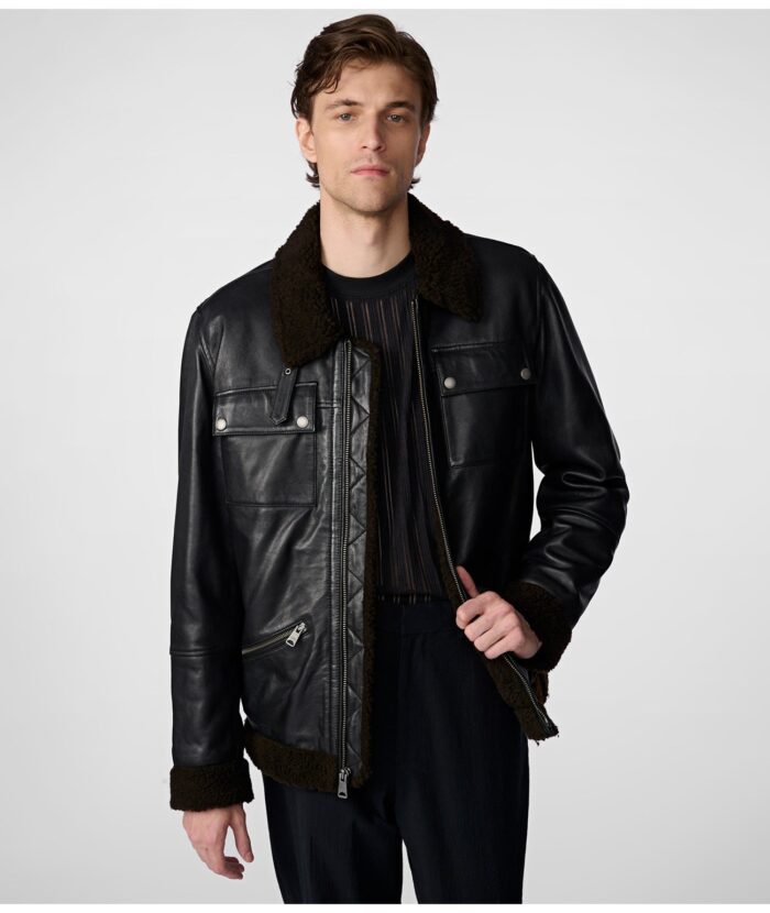 Joe Leather Moto Collar Jacket, moto jacket, moto leather jacket, leather jacket,sherpa collar jacket, collar jacket black leather jacket, black moto jacket,weleatherjacket