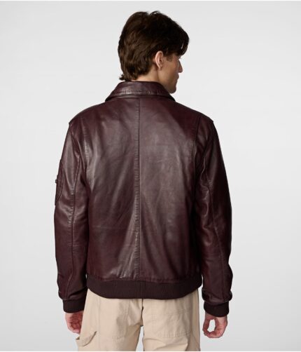 Men's Maroon Leather Bomber Jacket