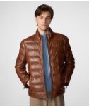 Men's Leather Puffer Jacket, puffer jacket, men's puffer jacket, brown puffer jacket, puffer leather jacket, brown puffer jacket, Distressed Puffer Jacket, Brown Leather Jacket, weleatherjacket